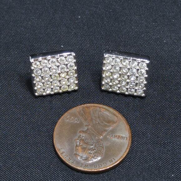 Vintage Swarovski Square Rhinestone Post Earrings, Swan Logo, Rhodium Plated - Picture 8 of 10